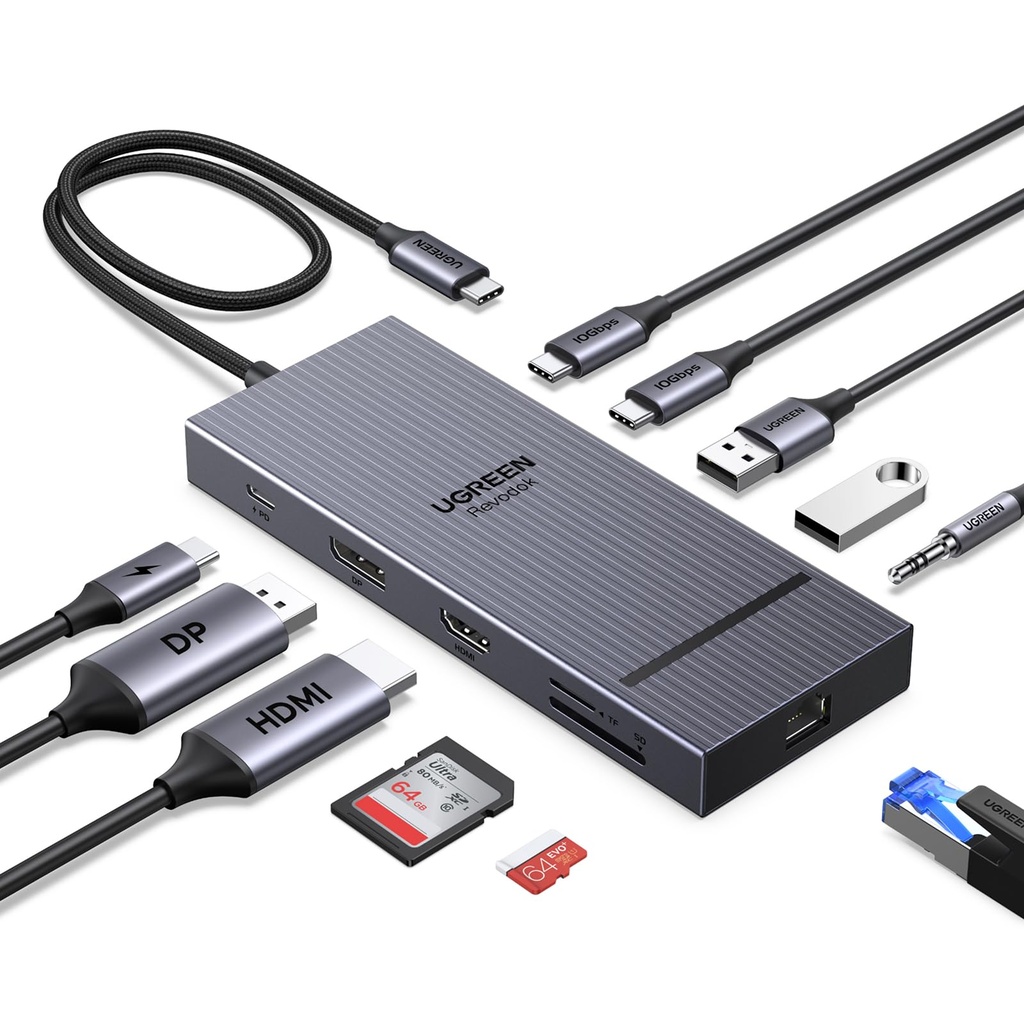 UGREEN Revodok Pro Docking Station (11-in-1), Dual 4K@60Hz HDMI+DP, 4K@120Hz DisplayPort 