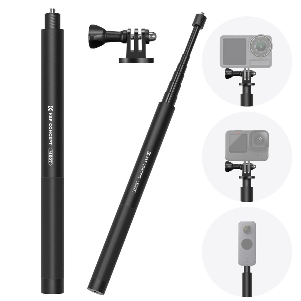 K&F CONCEPT 153cm/60" Invisible Selfie Stick compatiable with GoPro hero 13, Insta360 x5, D
