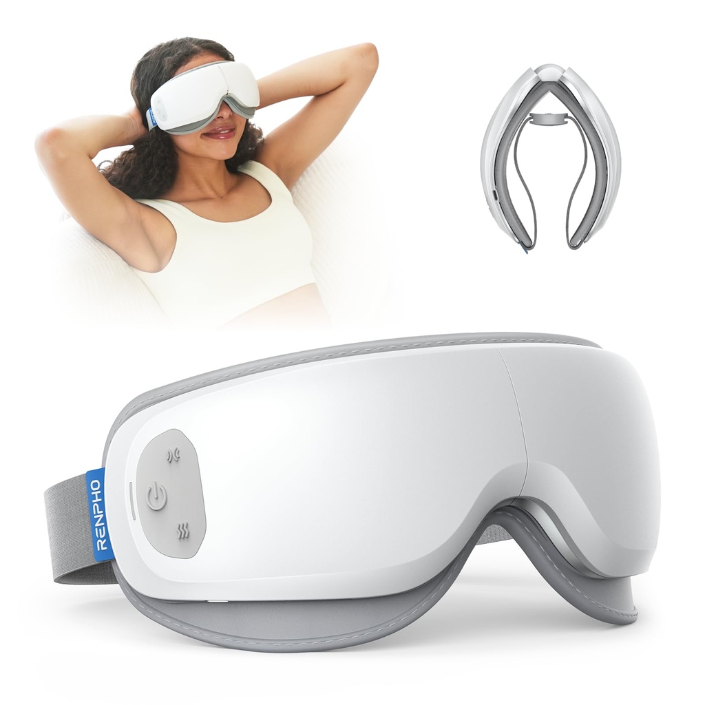 RENPHO Ultra-Quiet Eye Massager with Heat, Lightweight Heated Eye Mask for Migraines, Face