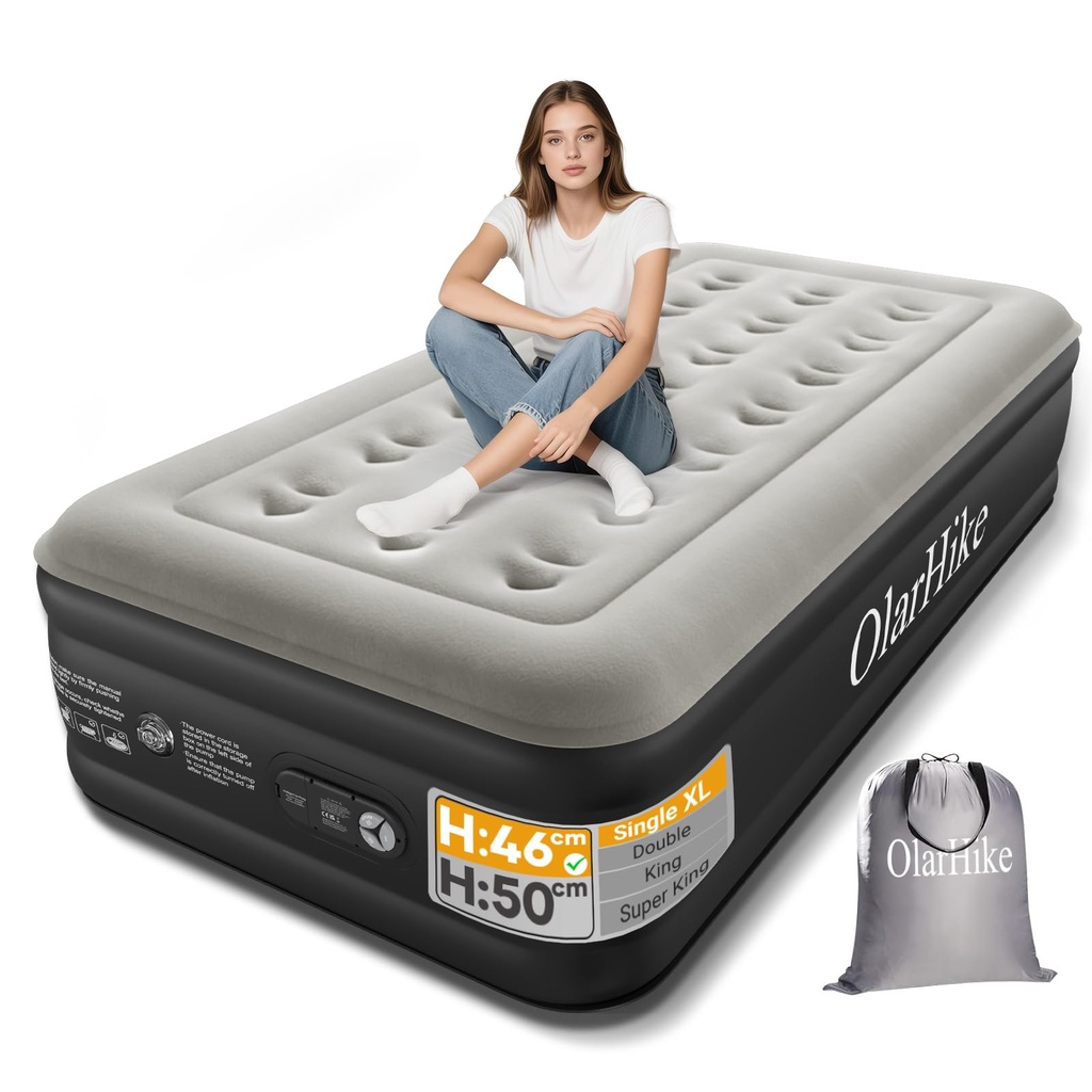 OlarHike Single Airbed XL, Inflatable Air Mattress with Built-in Pump, Blow Up Bed, Self In