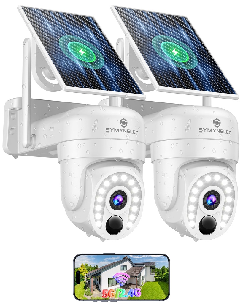 SYMYNELEC Security Cameras Wireless Outdoor: 5G&2.4G Solar Powered Camera - 360 Pan/Tilt