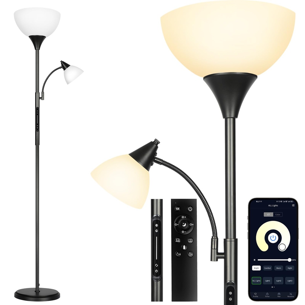OUTON LED Dimmable Floor Lamp with Touch Control & Remote & App Control, Uplighter Mother a