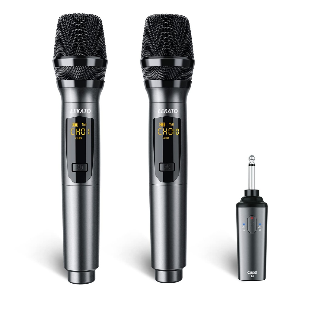 LEKATO 2.4GHz Wireless Microphones,Metal Singing Microphone,Rechargeable Dual Handheld Cordl
