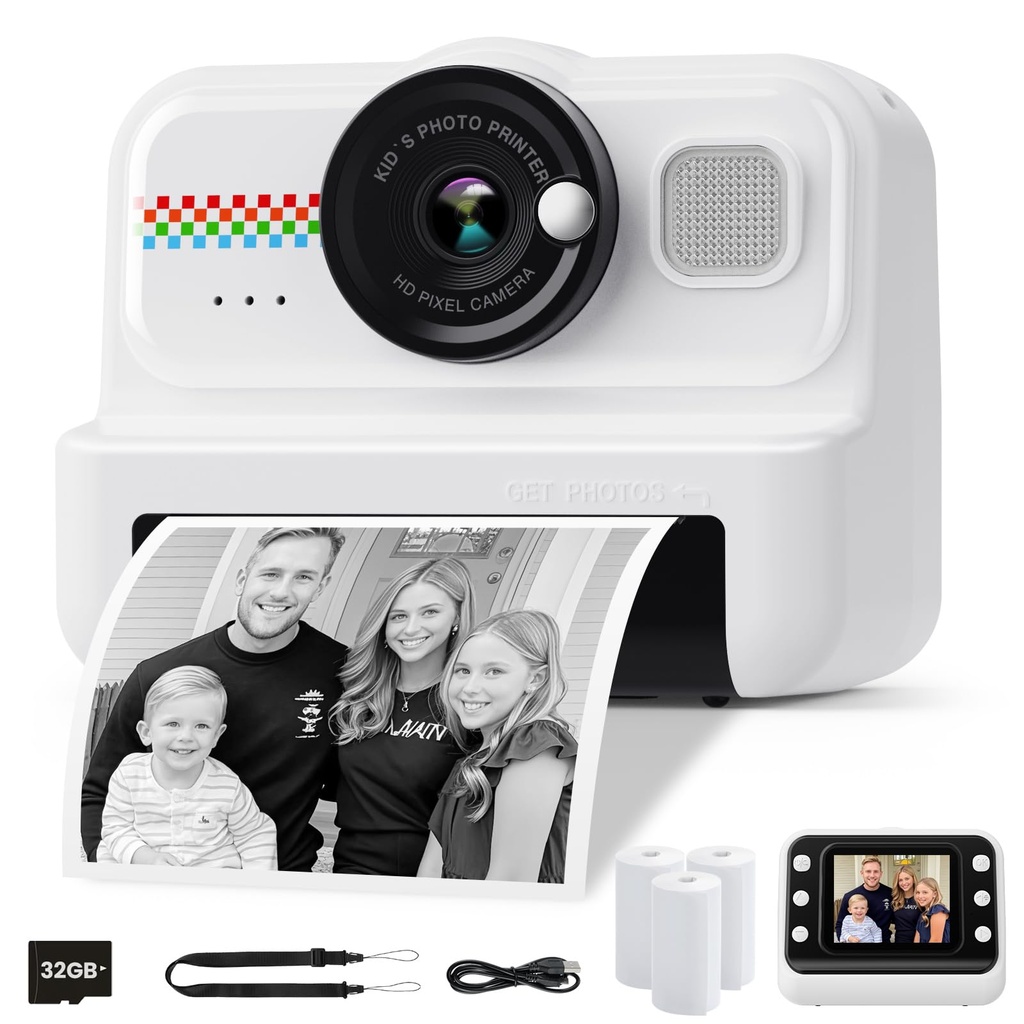 HiMont Kids Camera Instant Print, 1080P Instant Print Camera for Kids with 32GB Card & 3 Rol