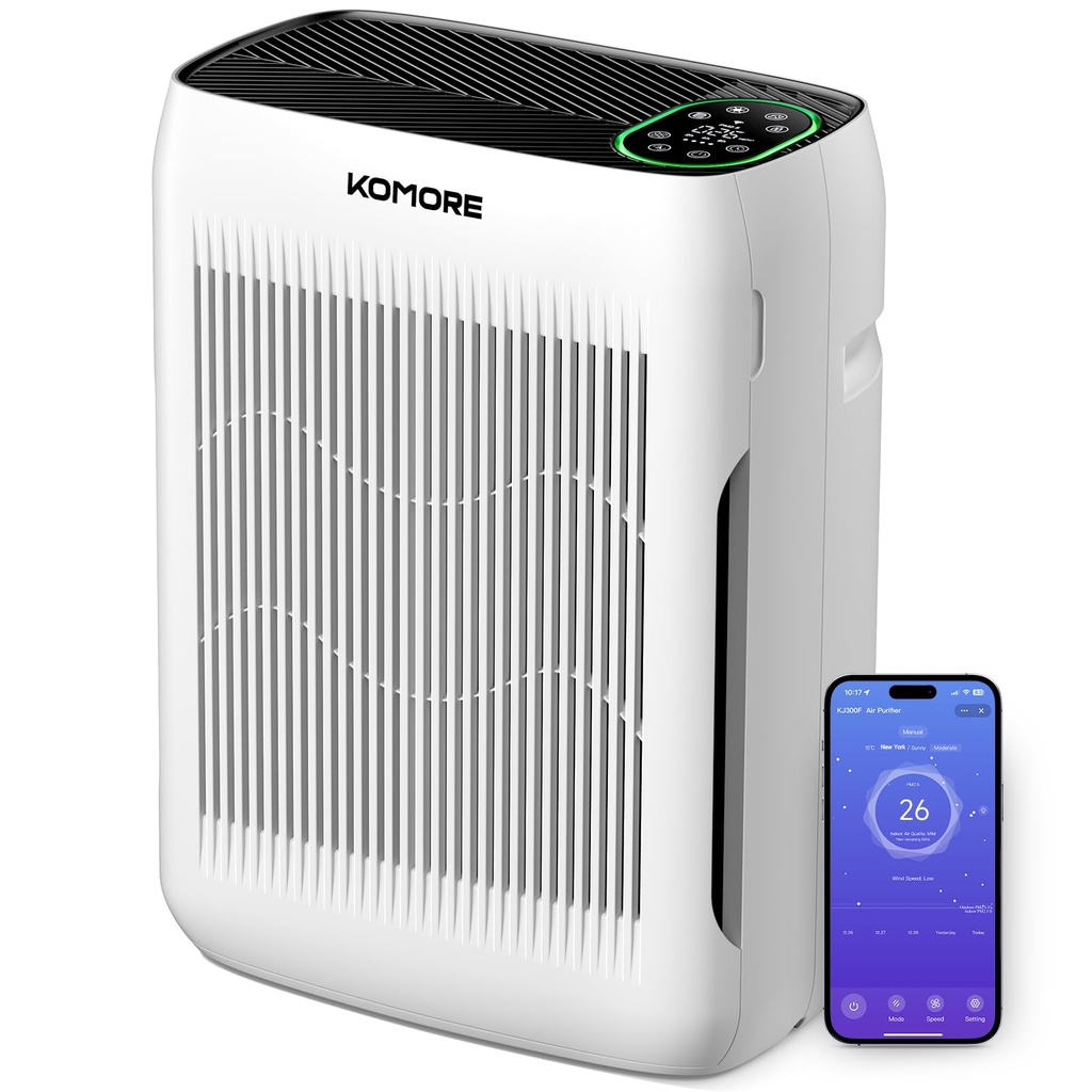 KOMORE Air Purifier for Bedroom, Smart WiFi Hepa Air Purifier for Home, CADR 280m??/h, PM2.5