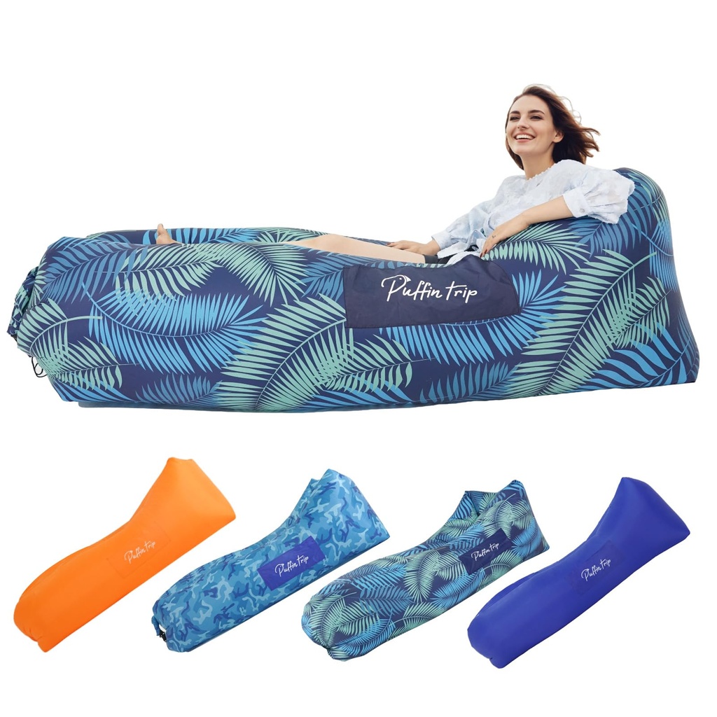 PUFFIN TRIP Inflatable Lounger Ergonomic Air Sofa Couch, Portable Beach & Camping Chair, Waterproof 