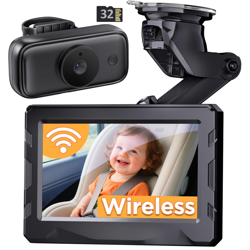 Wireless Baby Car Camera, 40 Hours Battery Life & 940mn Night Vision, Baby Car Monitor no Wifi