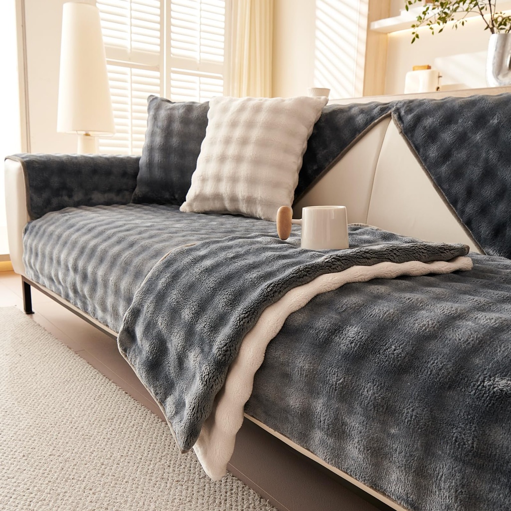 tianxinbaobei Velvet Couch Covers for Sofa, Plush Sectional Sofa Covers Washable for 3-4 Cu