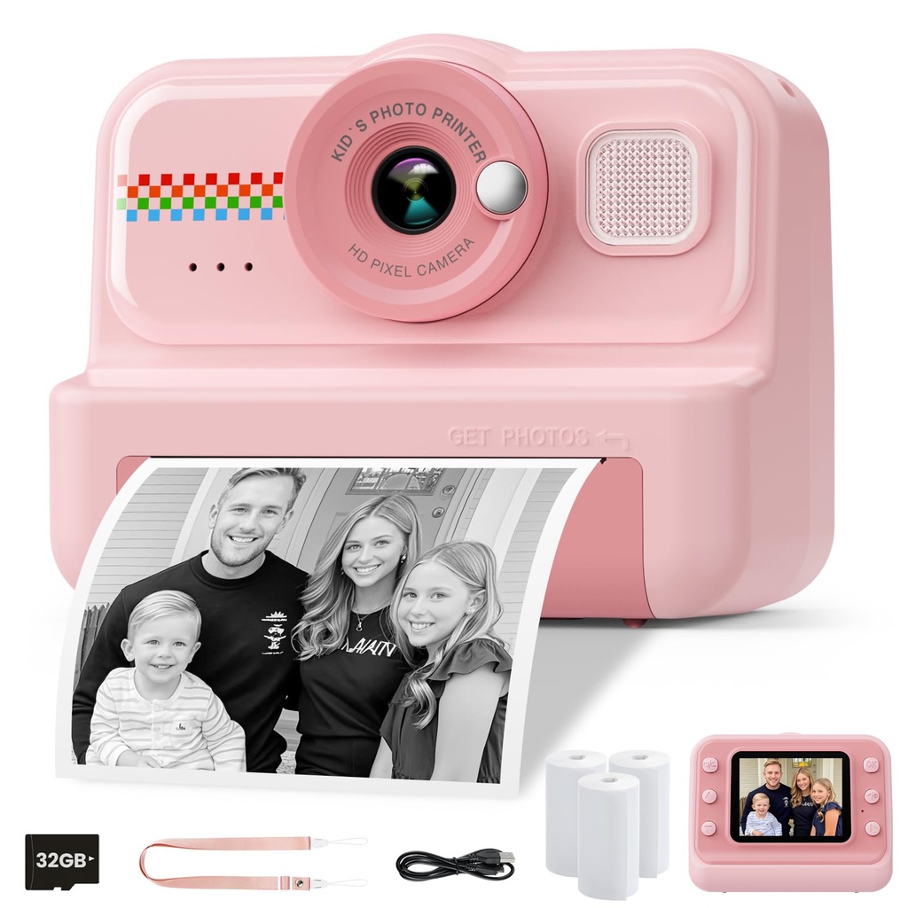 HiMont Kids Camera Instant Print, 1080P Instant Print Camera for Kids with 32GB Card 