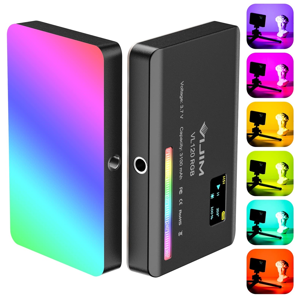 ULANZI VL120 RGB Video Light, Portable LED Camera Light Panel 0-360 Full Color, CRI 95+ 2500
