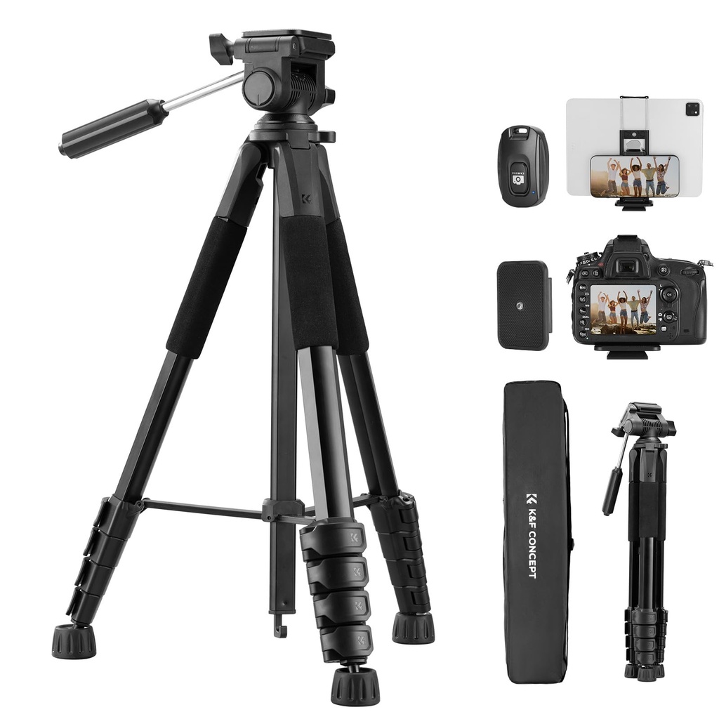 K&F CONCEPT 75"/190cm Compact Camera Tripod, Lightweight Travel Tripod for DSLR Camera 