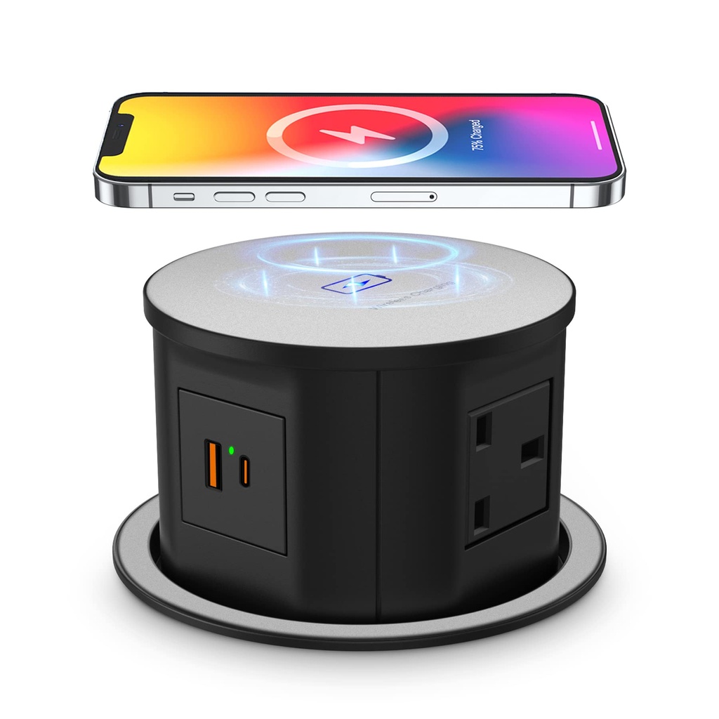 Automatic Pop up Power Socket with 15W Wireless Charger,Pop up Plug Extension Socket Safe