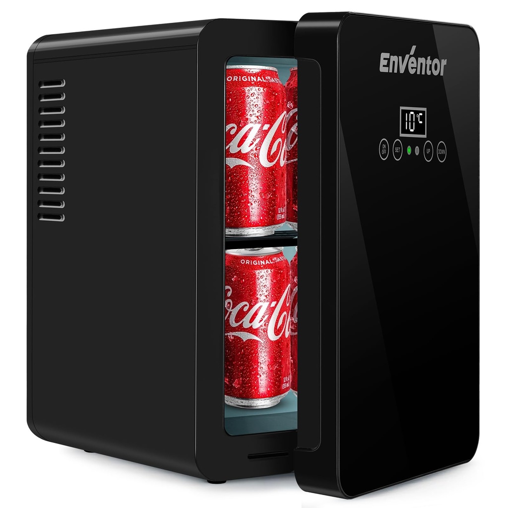 Enventor Mini Fridge 6 Litre, 8 Can Mini Fridges for Bedrooms, AC+12V DC Power Cooler