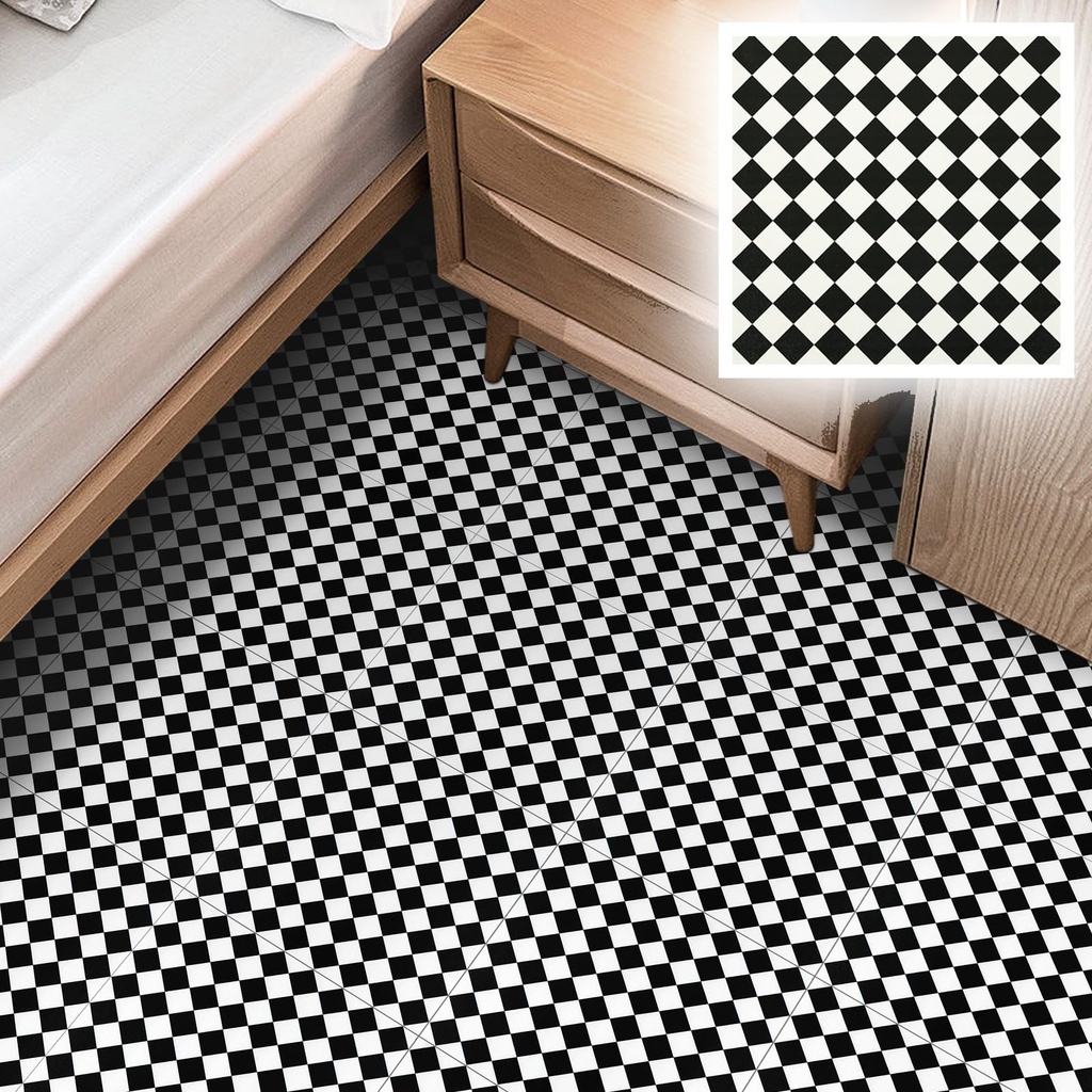 Self Adhesive Floor Tiles, Vinyl Flooring Peel and Stick Floor Tiles, Waterproof Black and White