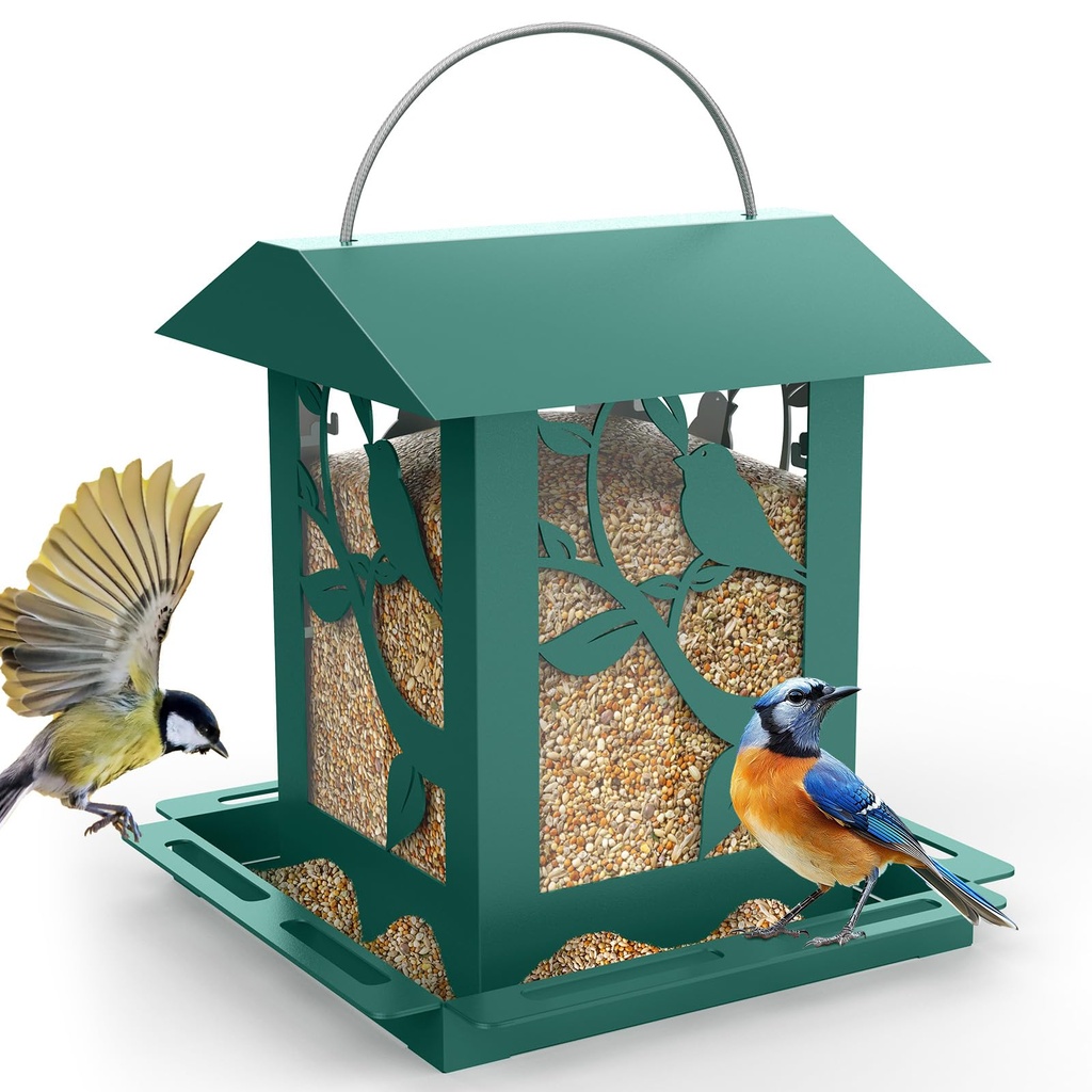 BONTHEE Retro Pagoda Bird Feeder for Outdoors - Metal Hanging Bird Feeder with Hook, Large