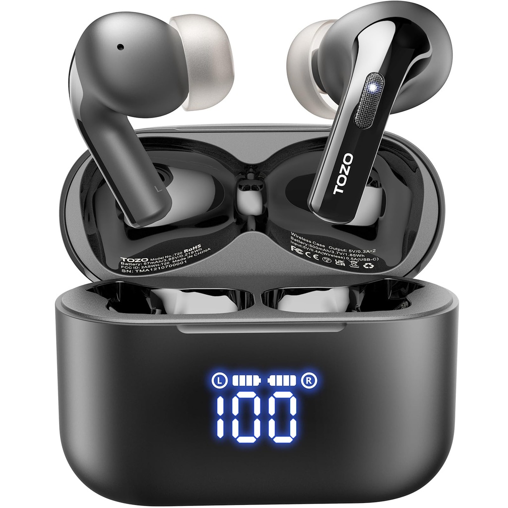 TOZO T20 Wireless Earbuds, Bluetooth Earphones 48.5 Hrs Playtime with LED Digital Display, I