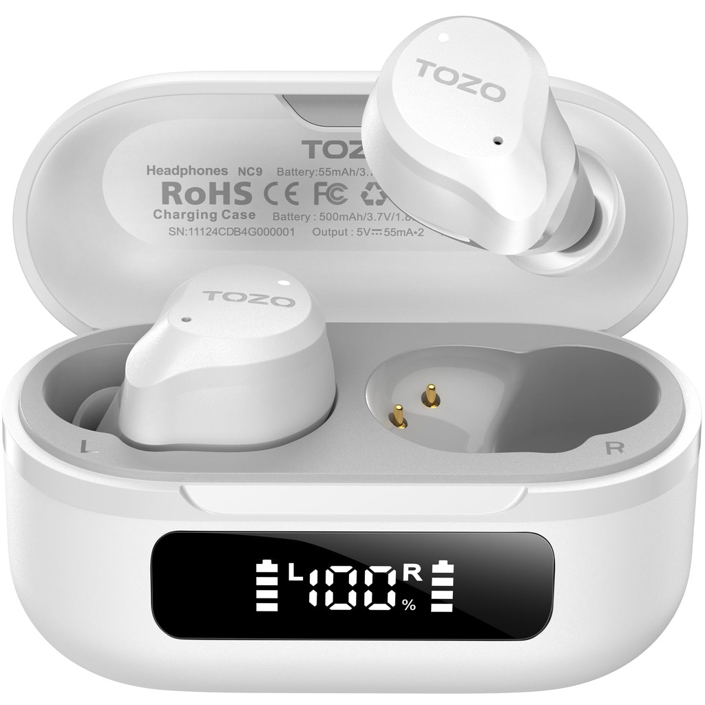 TOZO NC9 Hybrid Active Noise Cancelling Earbuds for Travel Work Calls, 45dB ANC Wireless Ear