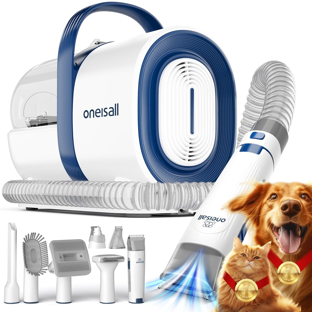 oneisall Dog Cat Grooming Kit with Vacuum,Dog Clippers Paw Trimmer Nail Grinder,12000Pa