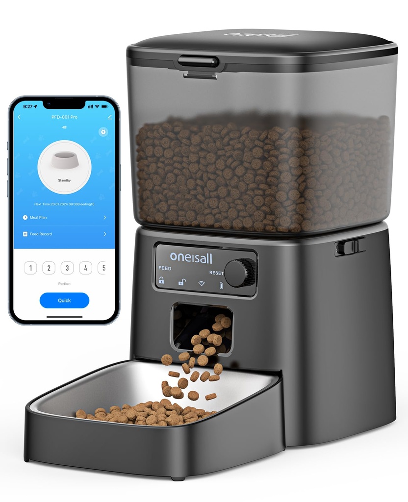 oneisall Automatic Cat Feeder, 2.4G WiFi Cat Food Dispenser with App Control, 3.5L Cat Feede
