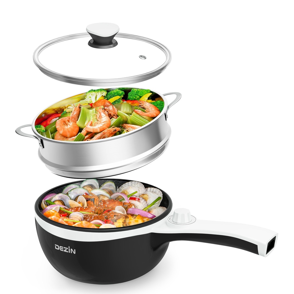 DEZIN Hot Pot Electric with Steamer Upgraded, Non-Stick Saut?Â® Pan, Rapid Noodles Electric