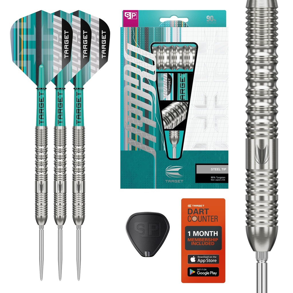 Target Darts Hydro Steel Tip Dart Set, 22G (Barrel 01) | 90% Tungsten Darts, Silver Swiss