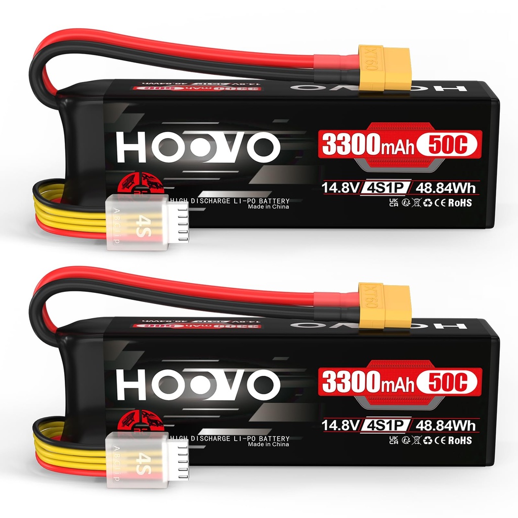 HOOVO 4S Lipo Battery 14.8V 3300mAh 50C RC Battery Soft Case with XT60 Plug for RC Car Bugg