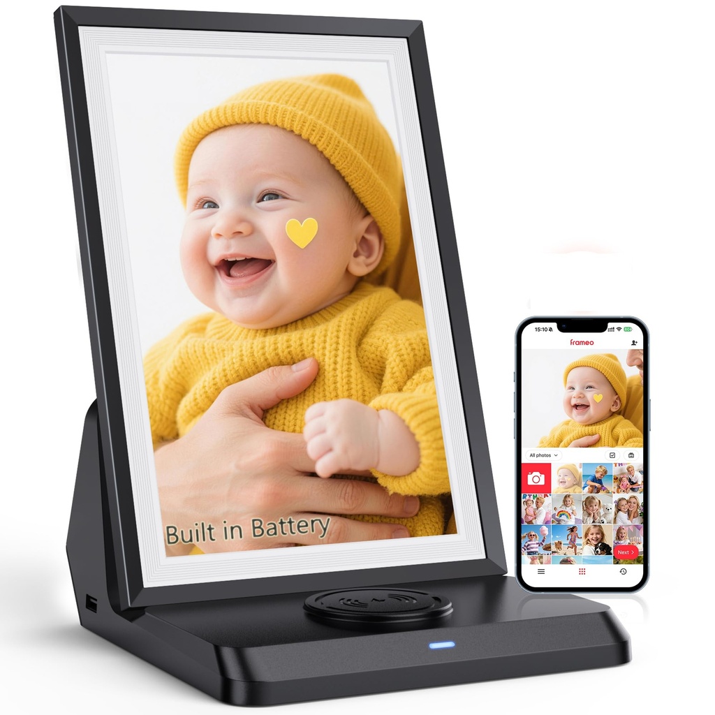 Frameo WiFi Digital Photo Frame 10.1 Inch White Wood - 1280x800 HD IPS Touch Screen Picture