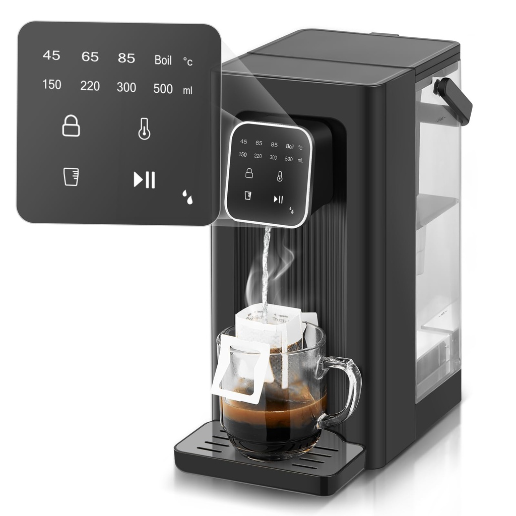 Instant Hot Water Dispenser, 4 Temp Settings (45°C-100°C), 4 Volume Options (150ml-500ml)