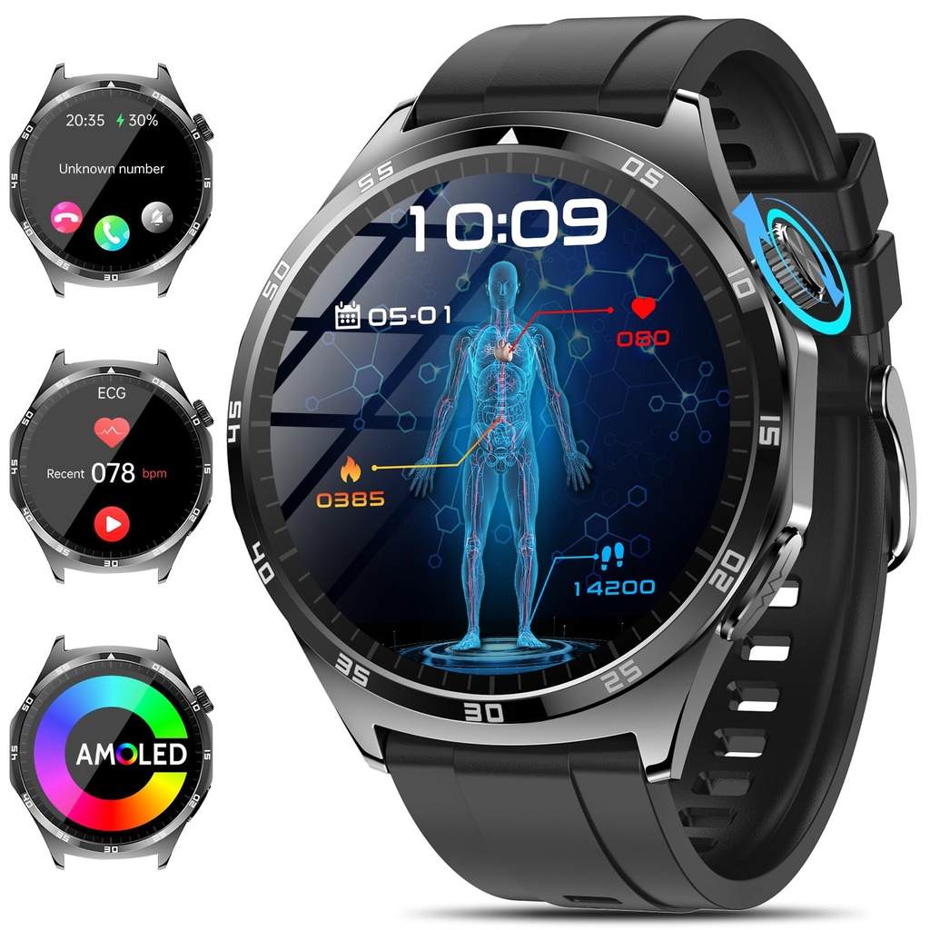 Marsyu 2026 Smart Watch for Men with Blood Pressure/ECG/Sleep/Apnea Monitor,1.43" AMOLED Fit