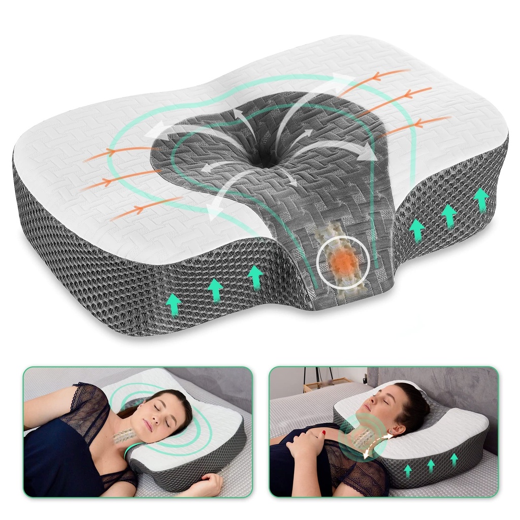Elviros Cervical Memory Foam Neck Pillow for Side Sleeping, Orthopedic Pillows