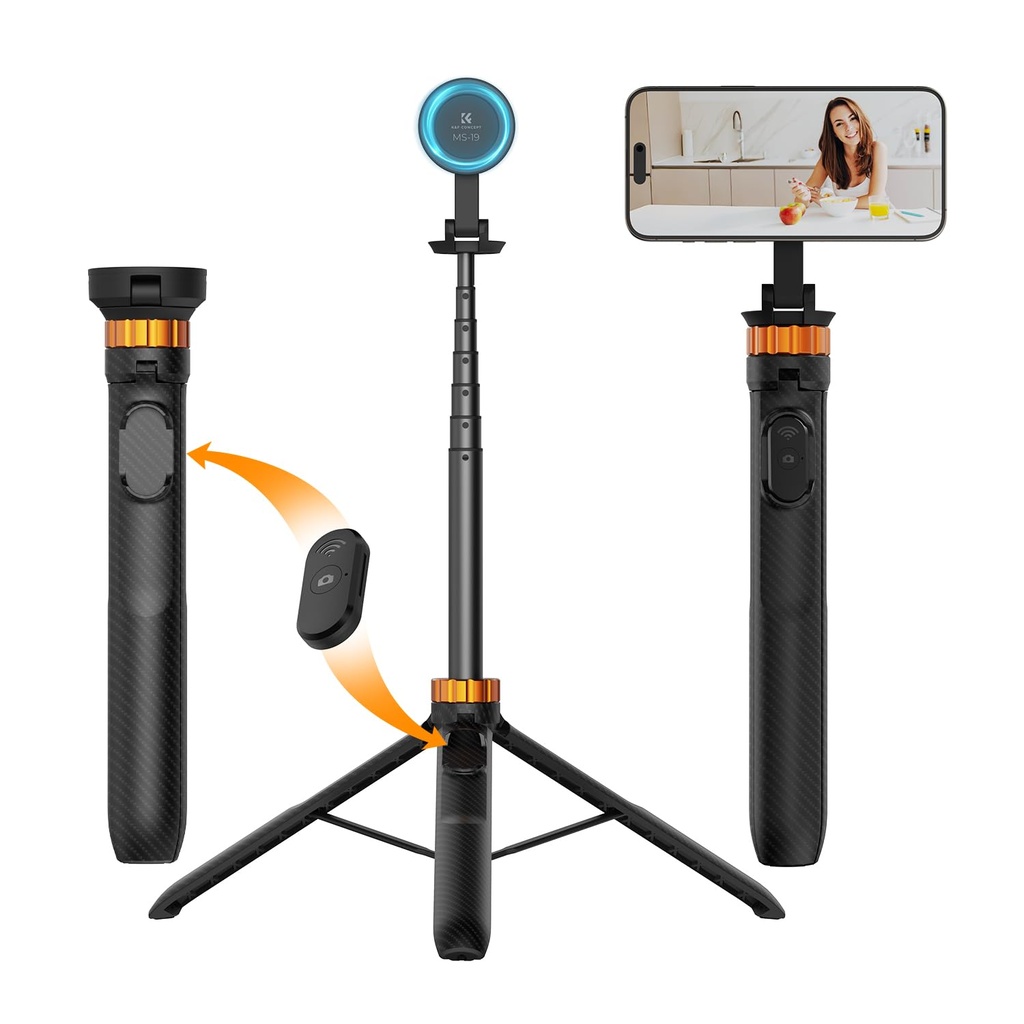 K&F CONCEPT 63'' Phone Selfie Stick Tripod Compatible with MagSafe, Compact Magnetic Tripod