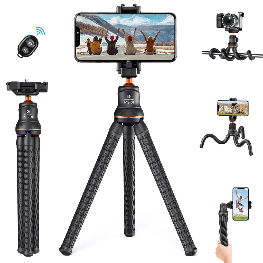 K&F CONCEPT Flexible Tripod, Mini Flexible Tripod for Camera with Bluetooth Remote, 1/4'' 