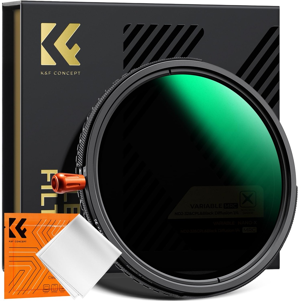 K&F CONCEPT 95mm 3in1 ND & CPL & Black Diffusion 1/4 Filter, Variable ND2-32 Polarising Mist
