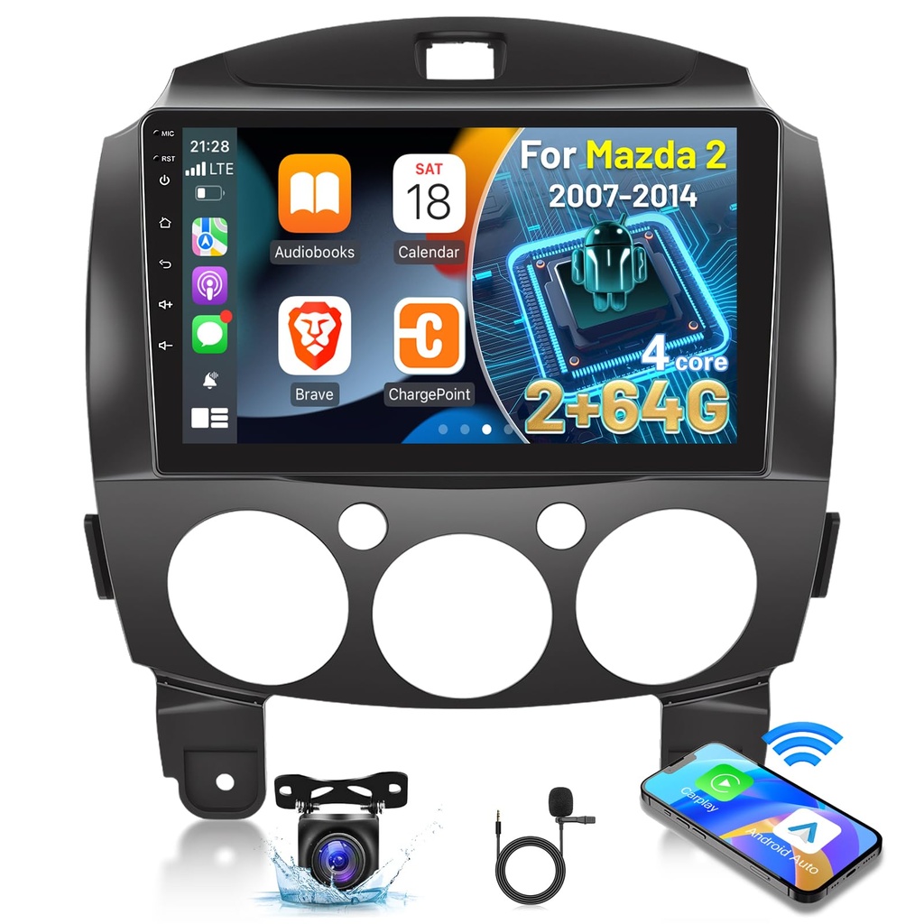 [2G+64G] Car Radio for Mazda 2 2007-2014, 9 inch Touch Screen Car Play Android Mazda 2 Stereo