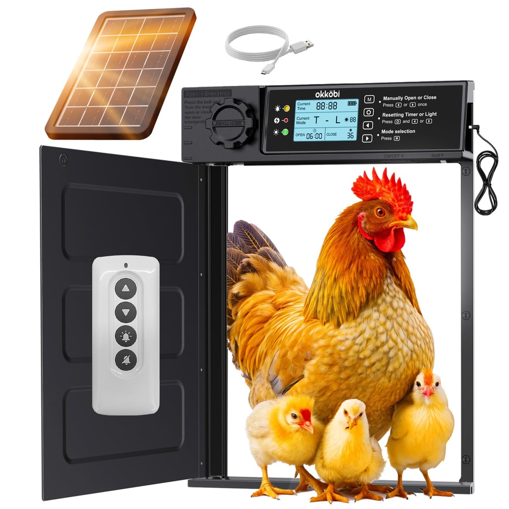 OkkÃƒÂ¶bi Automatic Chicken Coop Door PRO - Light Sensor & Timer - Anti-Pinch Function