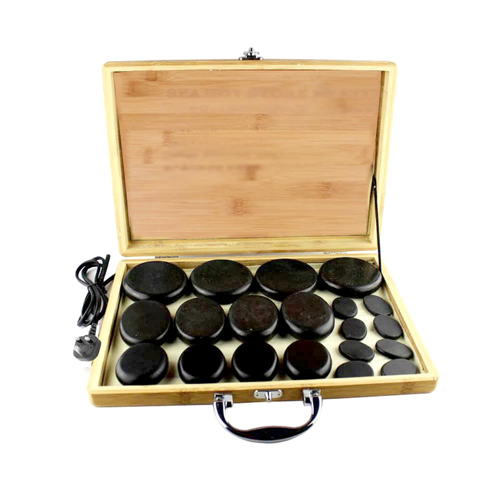 Electric Hot Stone Massage Set, Basalt Massage Stones with Bamboo Box Heater, Professional