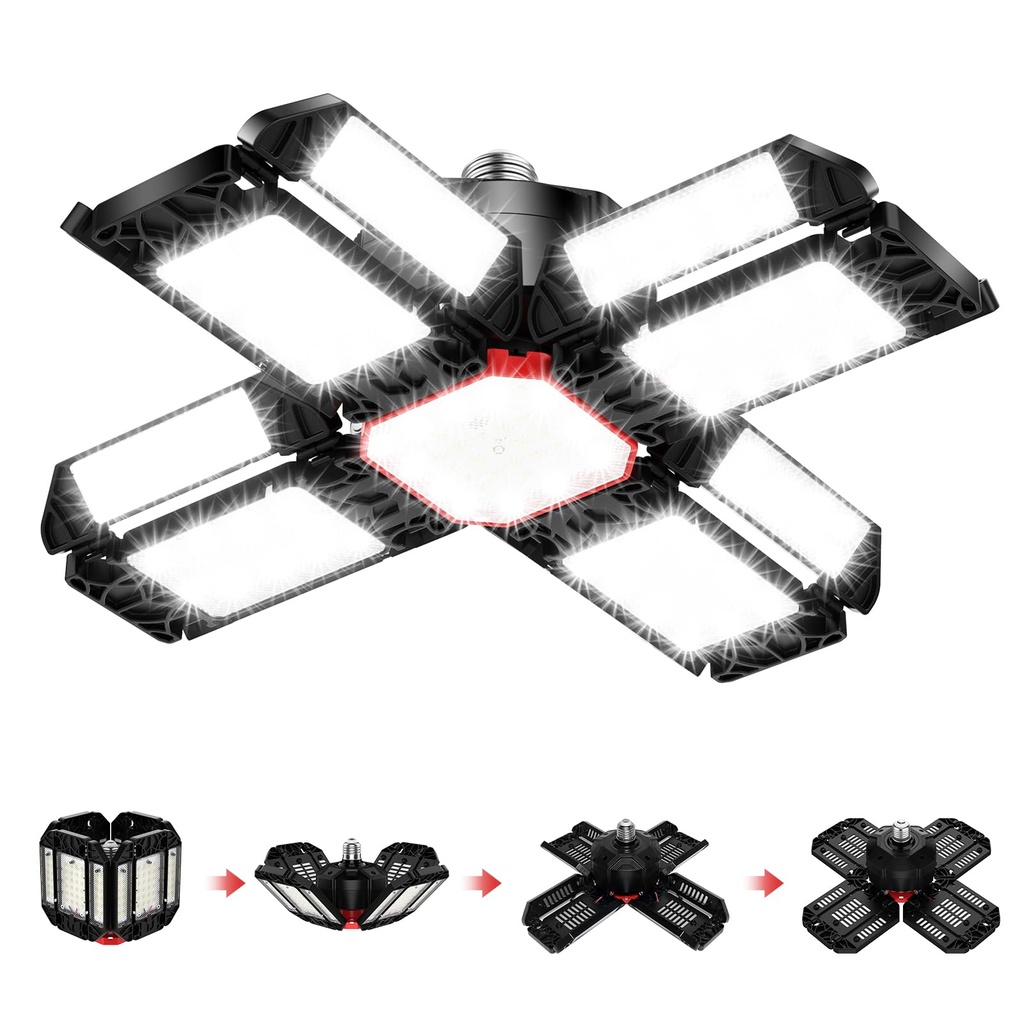 200W LED Garage Light 1 Pack - 20000LM 6500K Deformable Ceiling Lighting Fixture with 12 Adjustable heads 