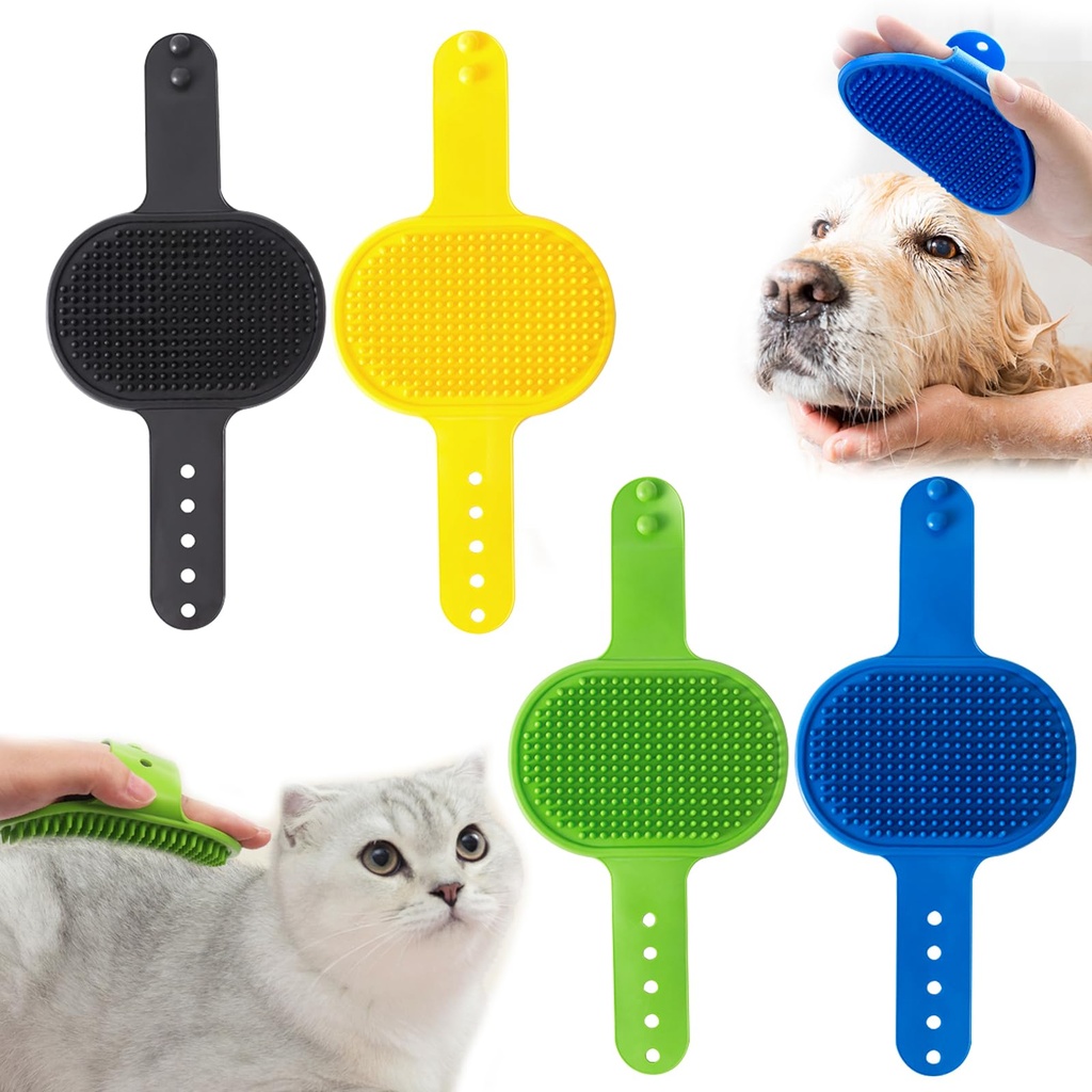 Dog Grooming Brush, Soft Silicone Bath Brushes with Adjustable Handle, Shampoo Soothing Com