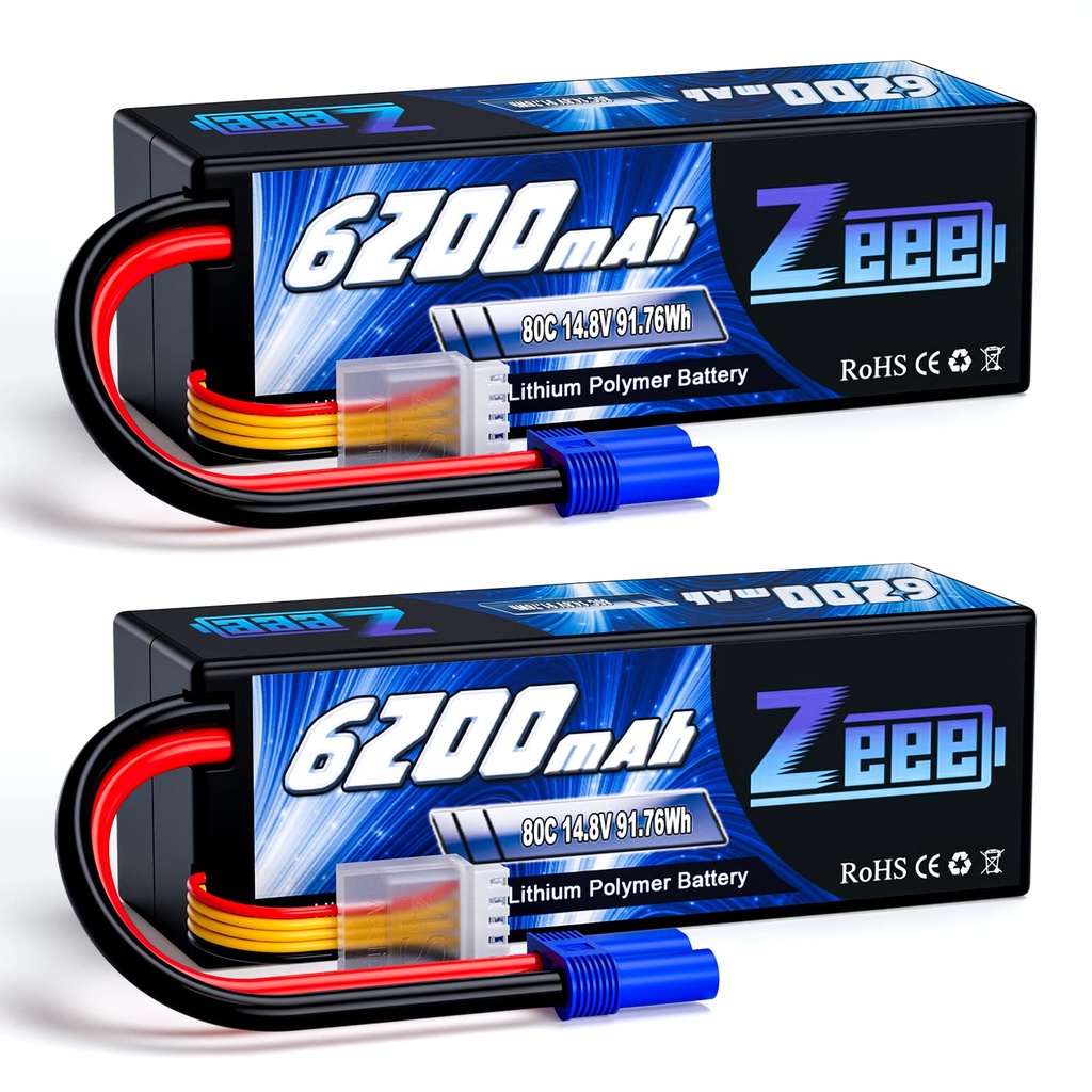Zeee 4S Lipo Battery 14.8V 80C 6200mAh Hard case Battery with EC5 Connector for Car 