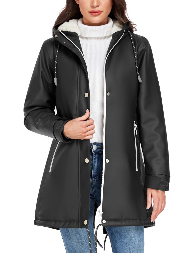 Vancavoo Rain Coats for Women Winter Waterproof Softshell Jackets Long Ladies Lightweight Ra
