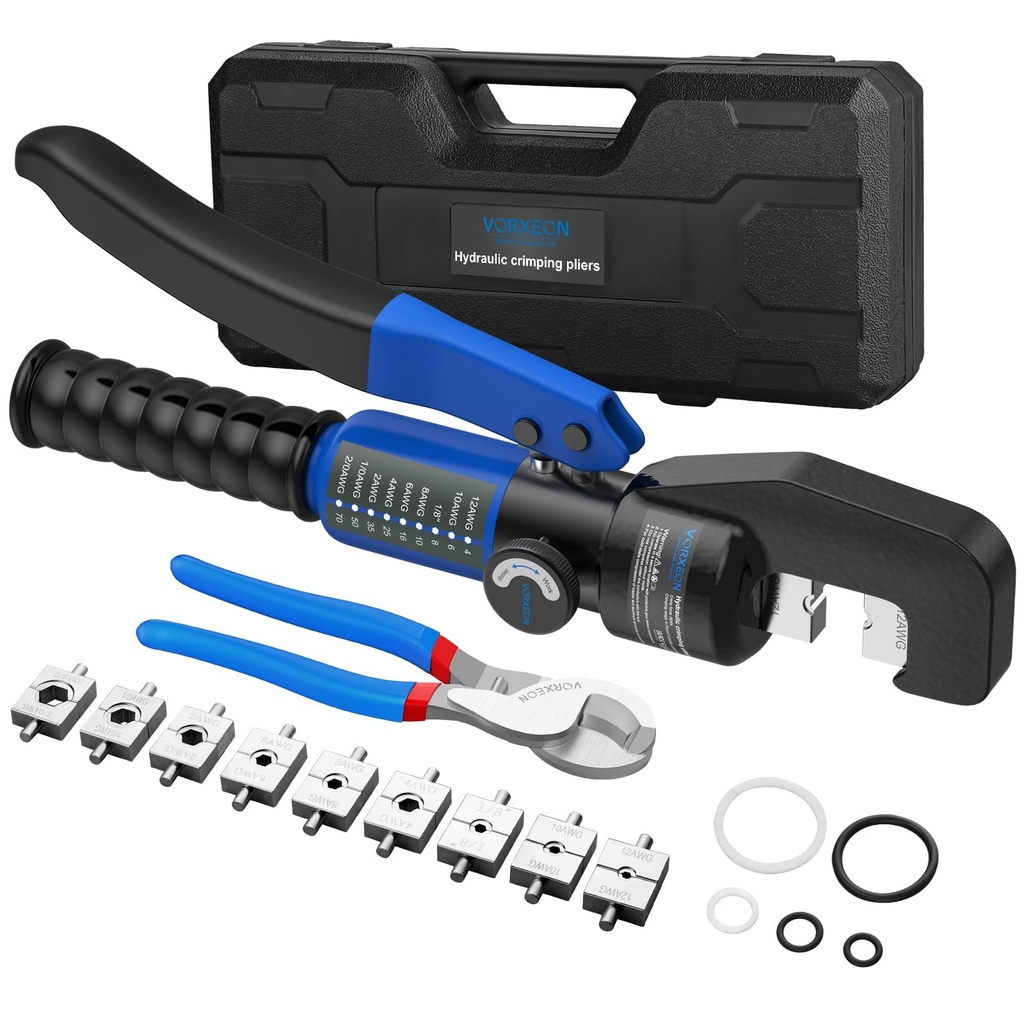 VORXEON 8 Ton Hydraulic Crimping Tool Set with 9 Dies 4-70mm12AWG-2/0AWG10i