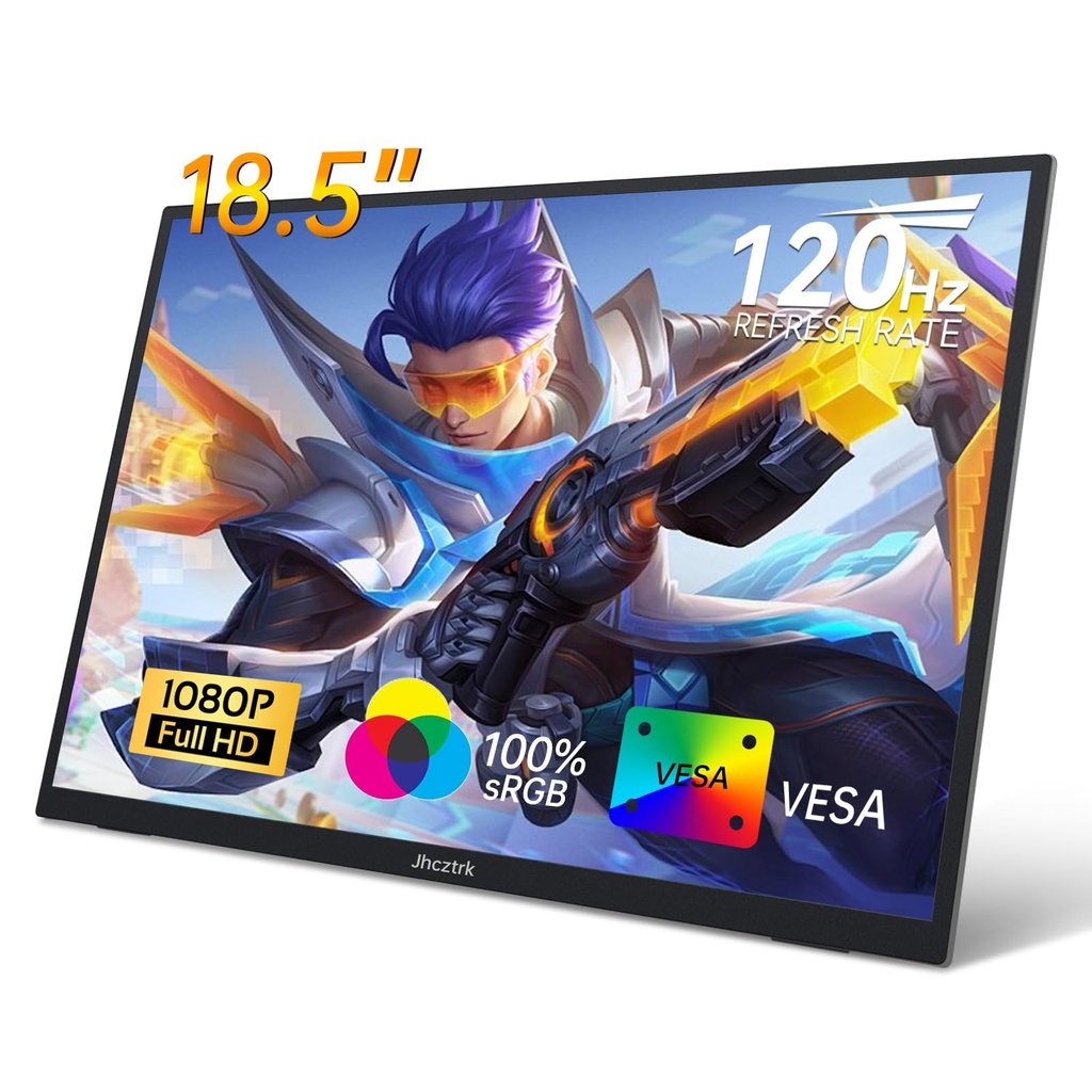 Jhcztrk Portable Monitor 18.5 Inch 120Hz FHD 1080P HDMI USB-C, 100% sRGB, HDR Gaming Monitor