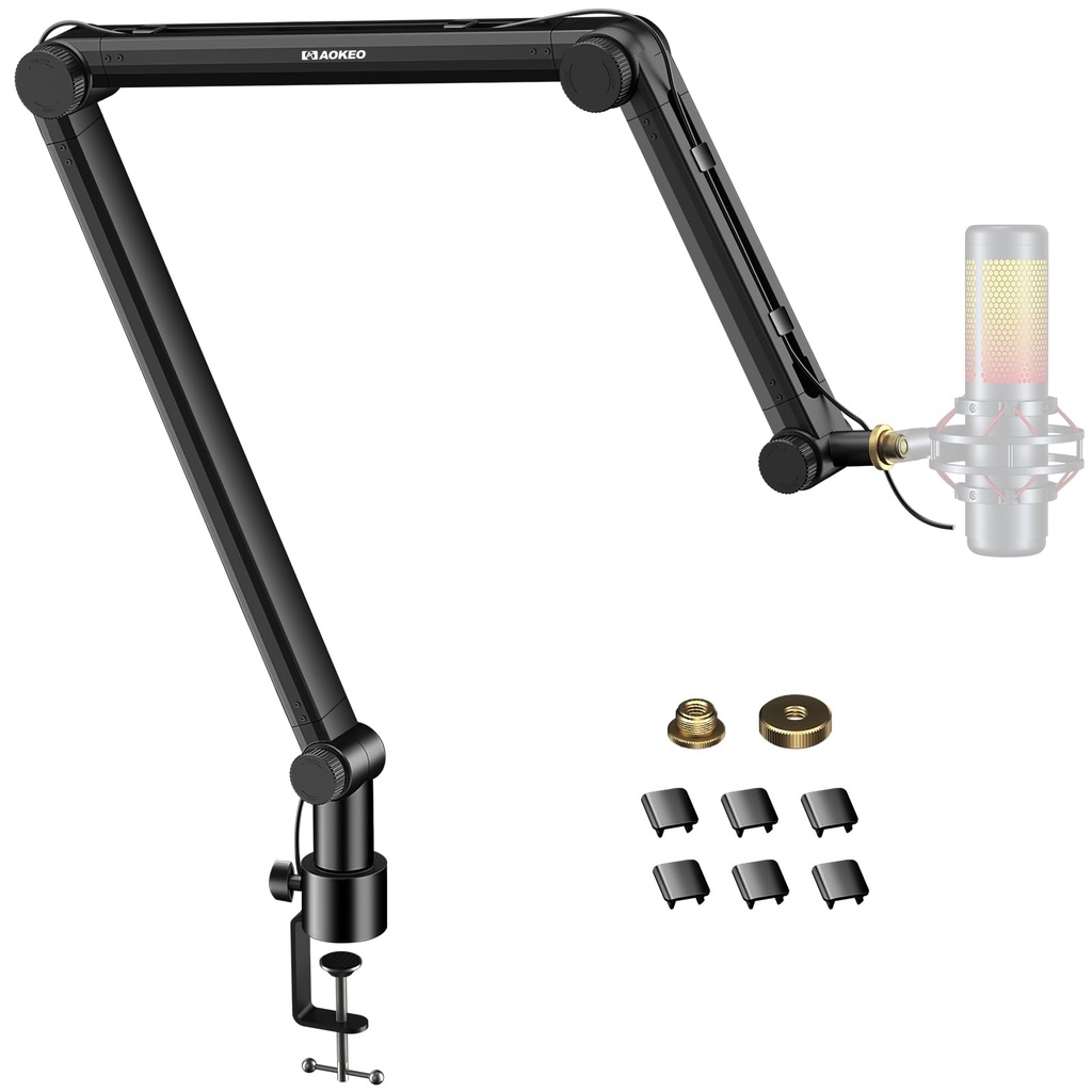 Microphone Arm,Aokeo AK-49 Desk Adjustable Compact Mic Suspension Boom Scissor Arm Stand For