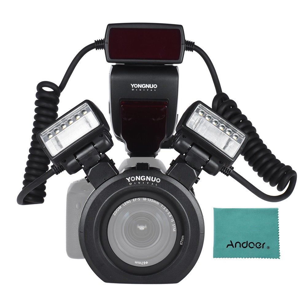 YONGNUO YN24EX E-TTL Macro Flash Speedlite 5600K with 2pcs Flash Heads and 4pcs Adapter Ring