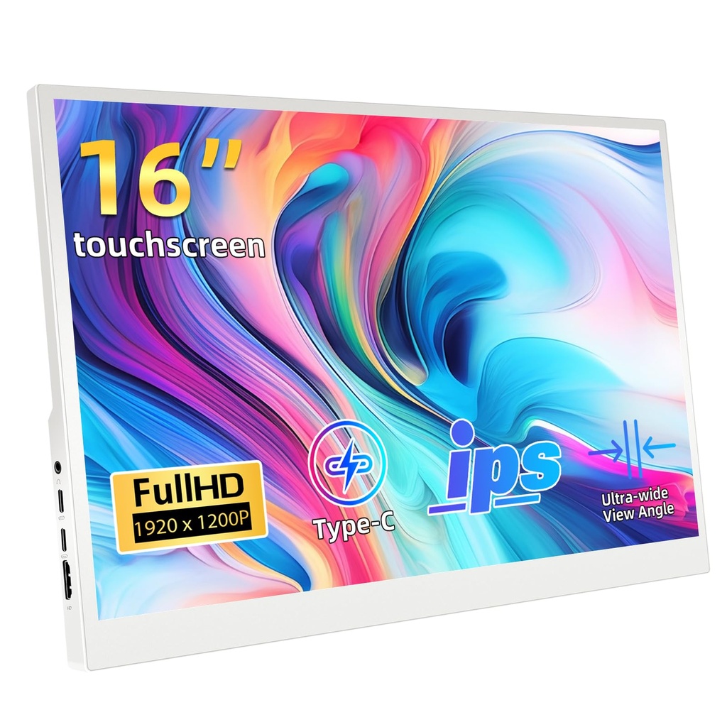 Pisichen Portable Monitor Touchscreen, 16 Inch Full HD 1920x1200P IPS Display Touch Screen