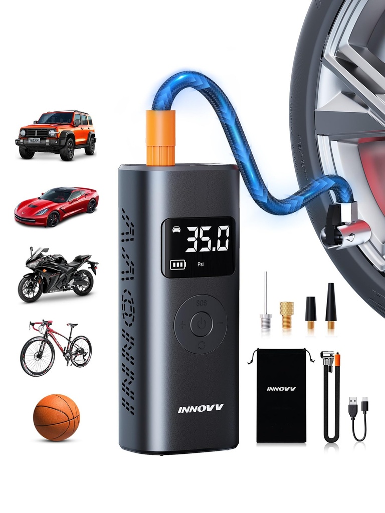 INNOVV P1 Tyre Inflator Air Compressor, Portable Electric Bike Pump with Digital Tire Pressu