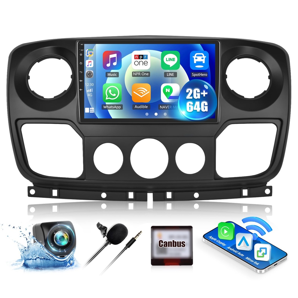 CAMECHO 2G+64G Android 13 Car Stereo for Renault Master/OPEL Vauxhall Movano/Nissan NV400 