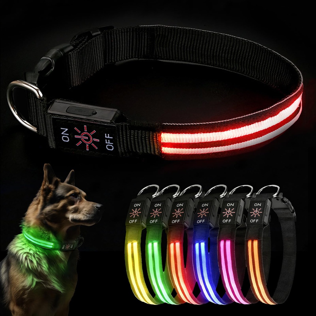 Light Up Collar, Multicolor LED Fiber Optic Dog Collar, 13 Lighting Modes, Rechargeable Typ