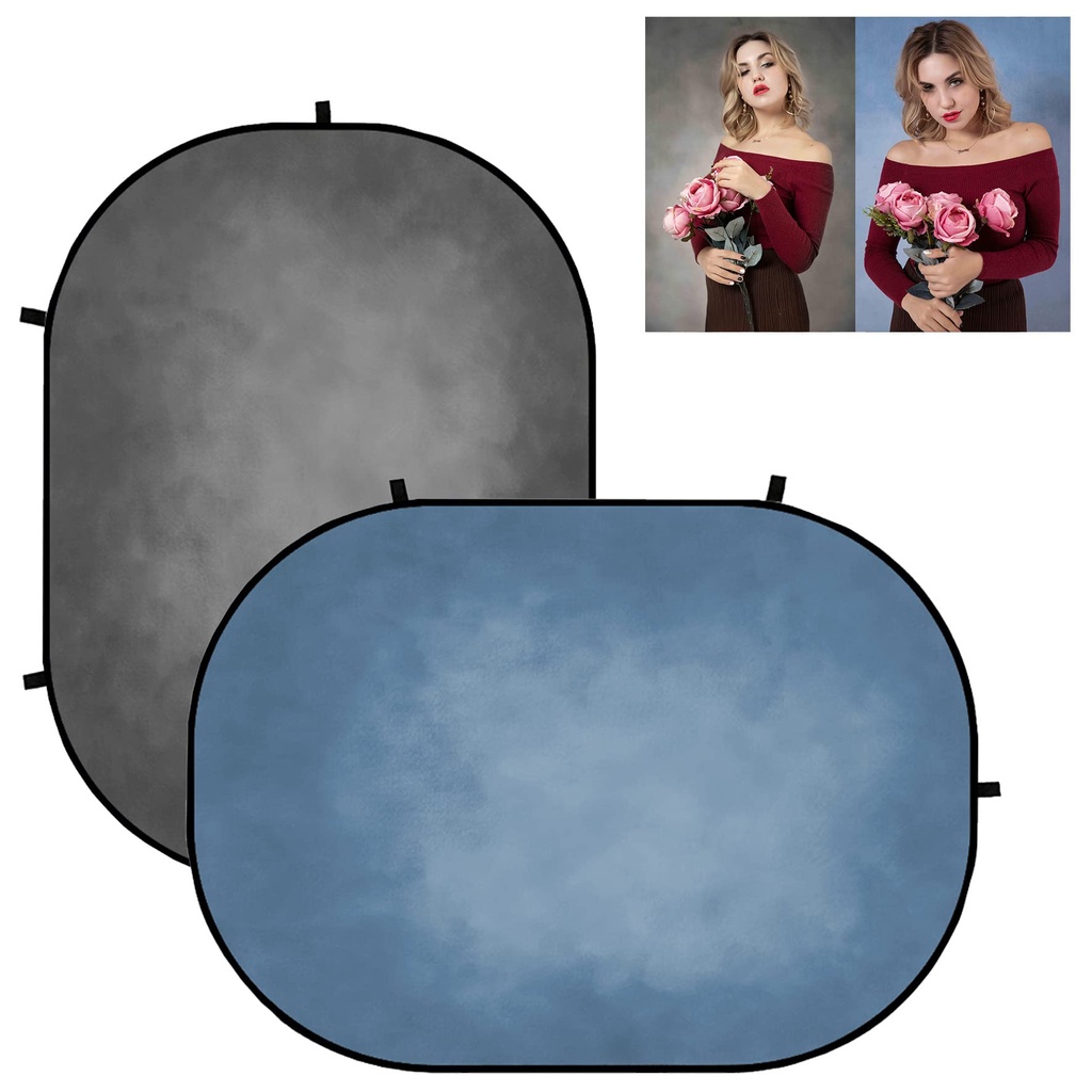 Kate Collapsible Backdrop 5x6.5ft(1.5x2m) Dark Grey Abstract Texture/Smog Blue Pop up Backdrop