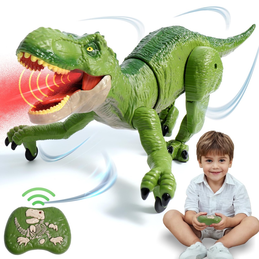 Remote Control Dinosaur Toys for Kids 3-12,Electronic RC Robot Dinosaur with Spray & Light